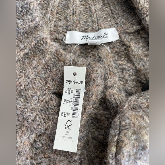 Madewell Harwood Cableknit Mockneck Cardigan Sweater in brown NWT - Picture 7 of 8